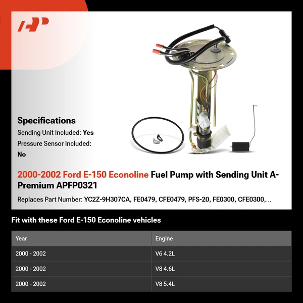 2000-2002 Ford E-150 Econoline Fuel Pump with Sending Unit A-Premium APFP0321