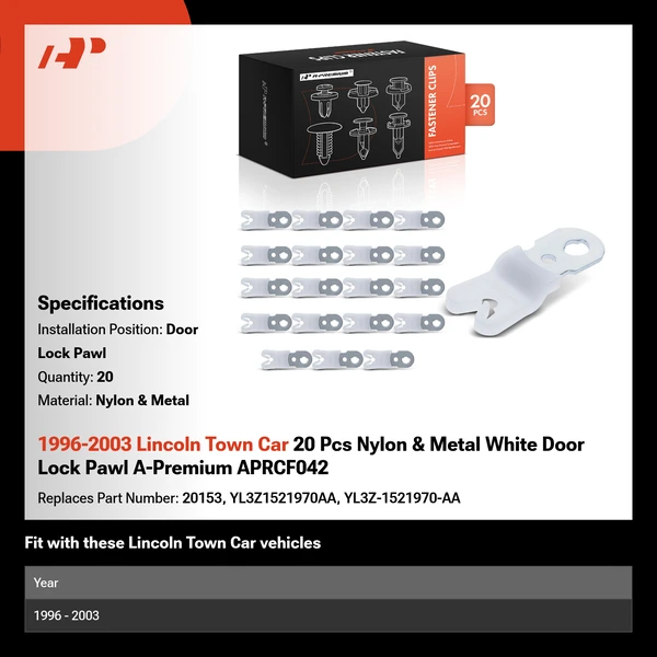 1996-2003 Lincoln Town Car 20 Pcs Nylon & Metal White Door Lock Pawl A-Premium APRCF042