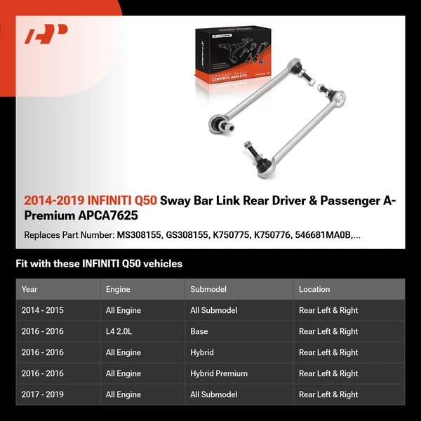2014-2019 INFINITI Q50 Sway Bar Link Rear Driver & Passenger A-Premium APCA7625
