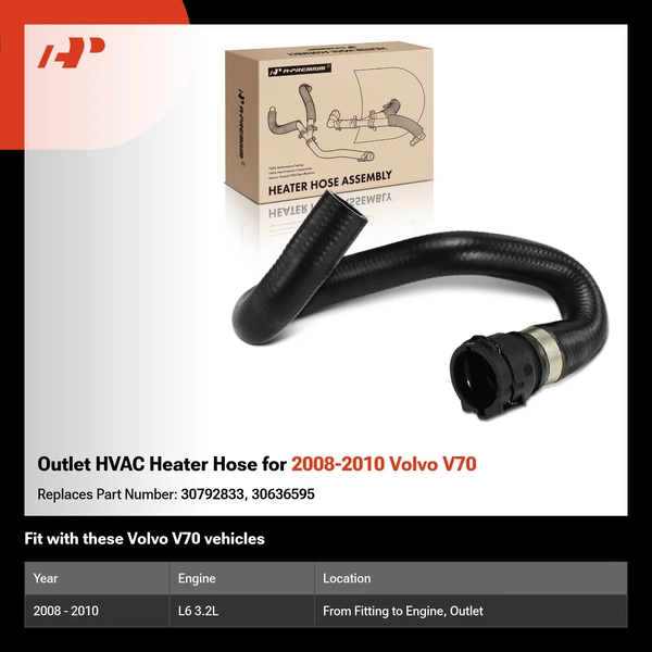 Outlet HVAC Heater Hose for 2008-2010 Volvo V70