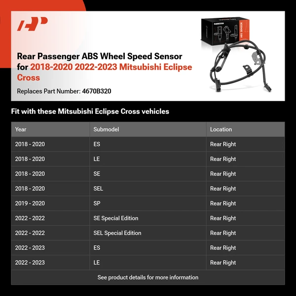 Rear Passenger ABS Wheel Speed Sensor for 2018-2020 2022-2023 Mitsubishi Eclipse Cross
