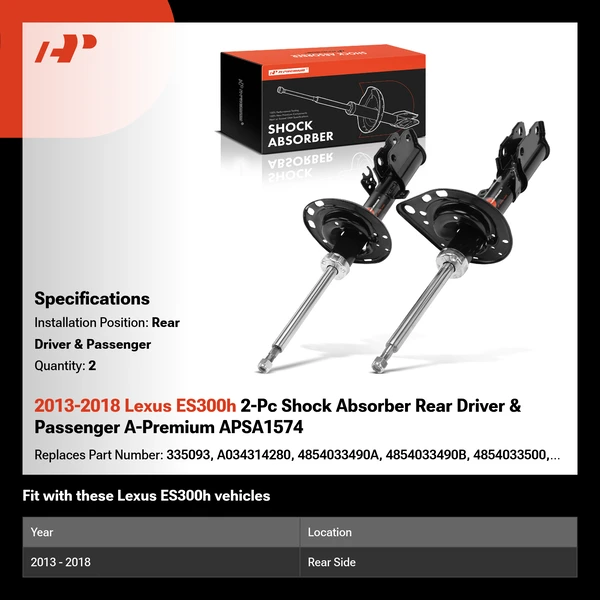 2013-2018 Lexus ES300h 2-Pc Shock Absorber Rear Driver & Passenger A-Premium APSA1574