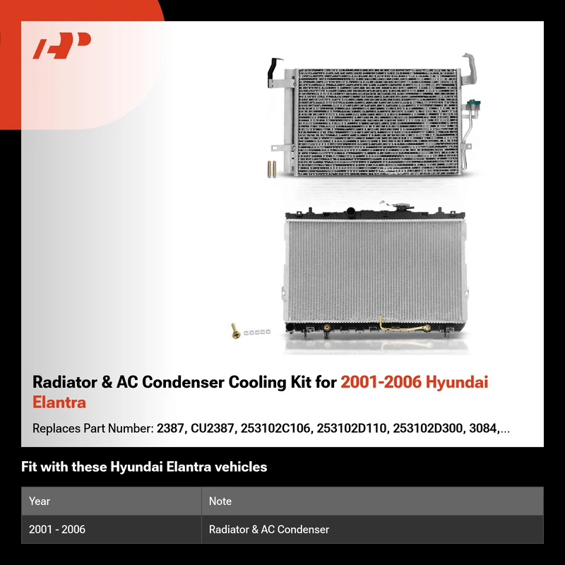 Radiator & AC Condenser Cooling Kit for 2001-2006 Hyundai Elantra