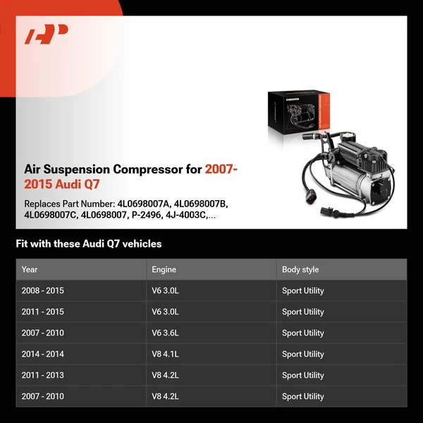 Air Suspension Compressor for 2007-2015 Audi Q7