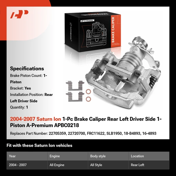 2004-2007 Saturn Ion 1-Pc Brake Caliper Rear Left Driver Side 1-Piston A-Premium APBC0218