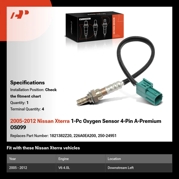 2005-2012 Nissan Xterra 1-Pc Oxygen Sensor 4-Pin A-Premium OS099