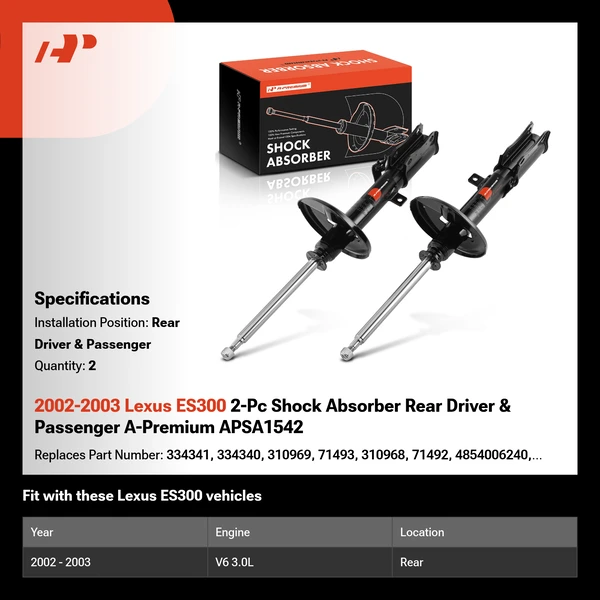 2002-2003 Lexus ES300 2-Pc Shock Absorber Rear Driver & Passenger A-Premium APSA1542