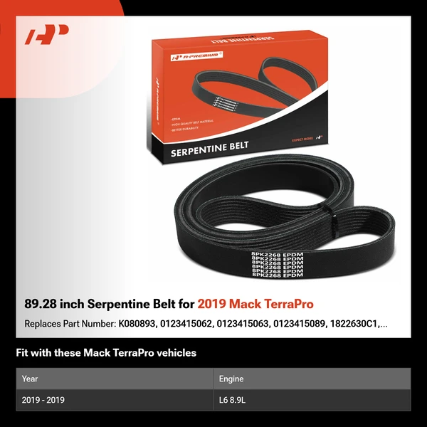 89.28 inch Serpentine Belt for 2019 Mack TerraPro