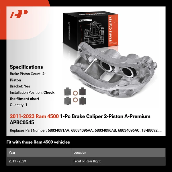 2011-2023 Ram 4500 1-Pc Brake Caliper 2-Piston A-Premium APBC0545