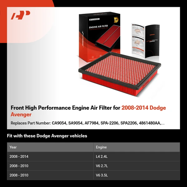 Front High Performance Engine Air Filter for 2008-2014 Dodge Avenger