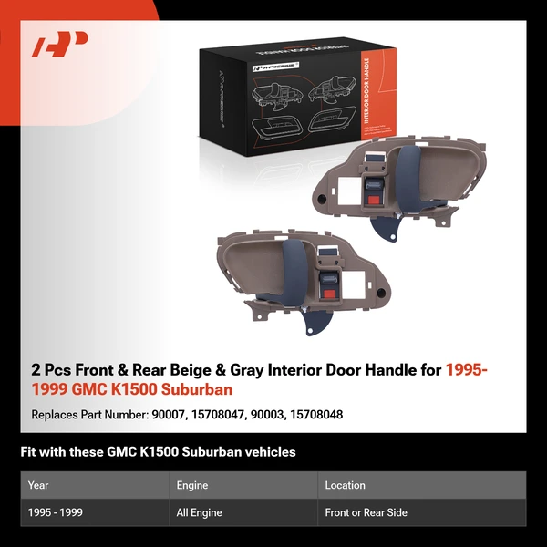 2 Pcs Front & Rear Beige & Gray Interior Door Handle for 1995-1999 GMC K1500 Suburban