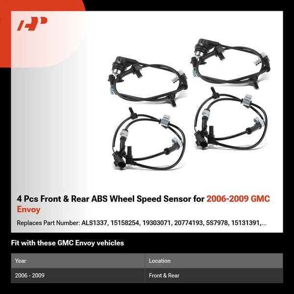 4 Pcs Front & Rear ABS Wheel Speed Sensor for 2006-2009 GMC Envoy
