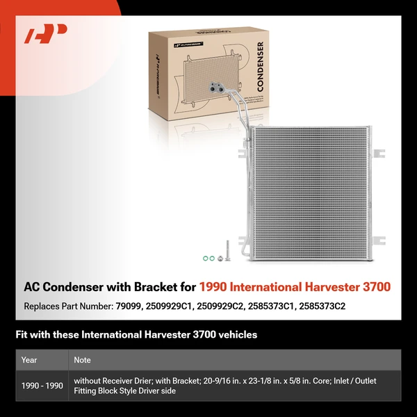 AC Condenser with Bracket for 1990 International Harvester 3700