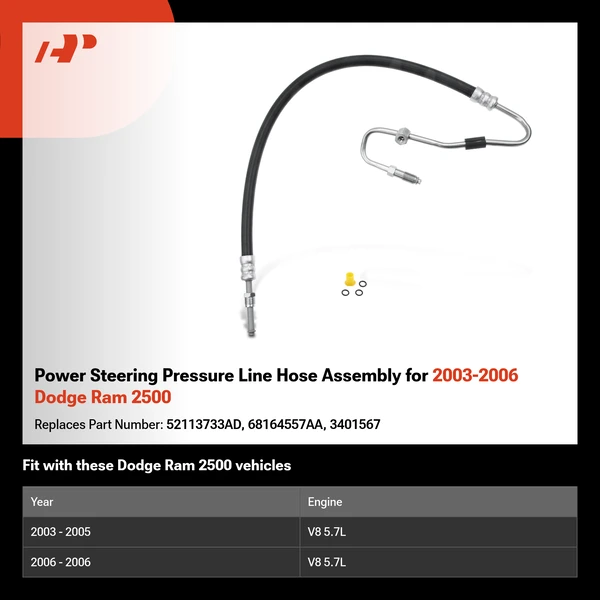 Power Steering Pressure Line Hose Assembly for 2003-2006 Dodge Ram 2500