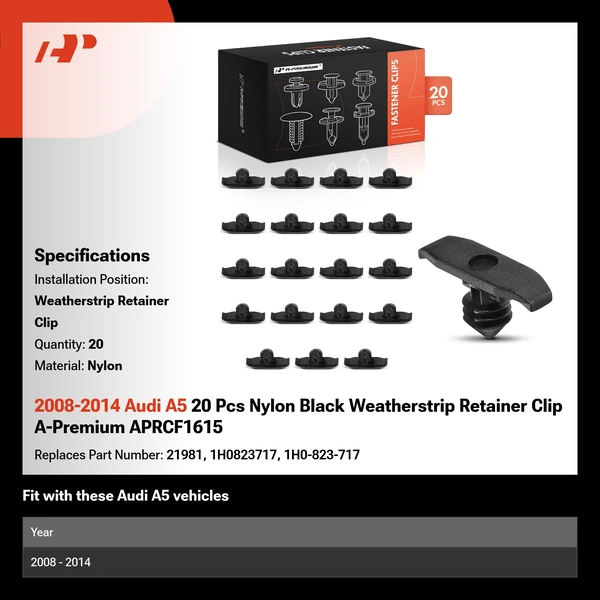 2008-2014 Audi A5 20 Pcs Nylon Black Weatherstrip Retainer Clip A-Premium APRCF1615