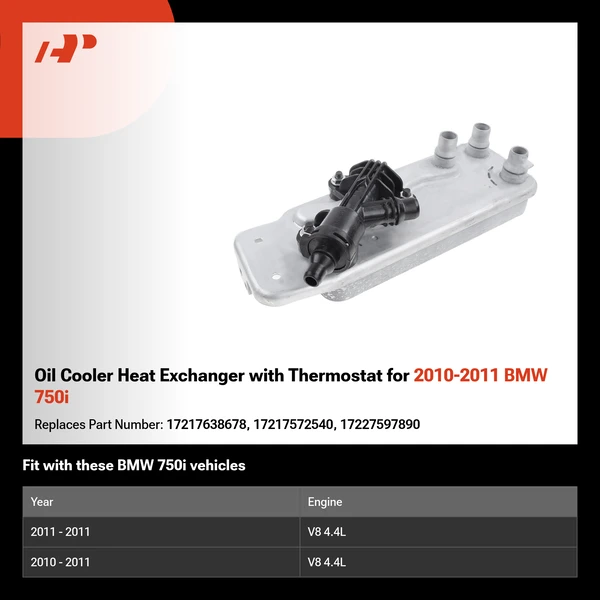 Oil Cooler Heat Exchanger with Thermostat for 2010-2011 BMW 750i