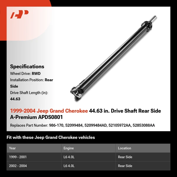 1999-2004 Jeep Grand Cherokee 44.63 in. Drive Shaft Rear Side A-Premium APDS0801