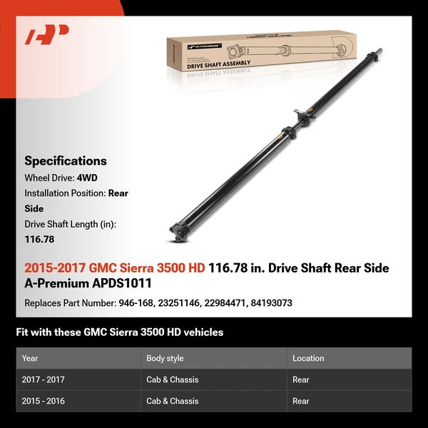2015-2017 GMC Sierra 3500 HD 116.78 in. Drive Shaft Rear Side A-Premium APDS1011