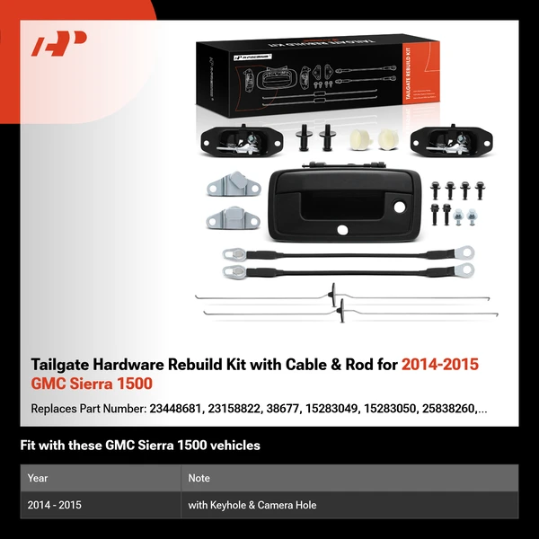 Tailgate Hardware Rebuild Kit with Cable & Rod for 2014-2015 GMC Sierra 1500