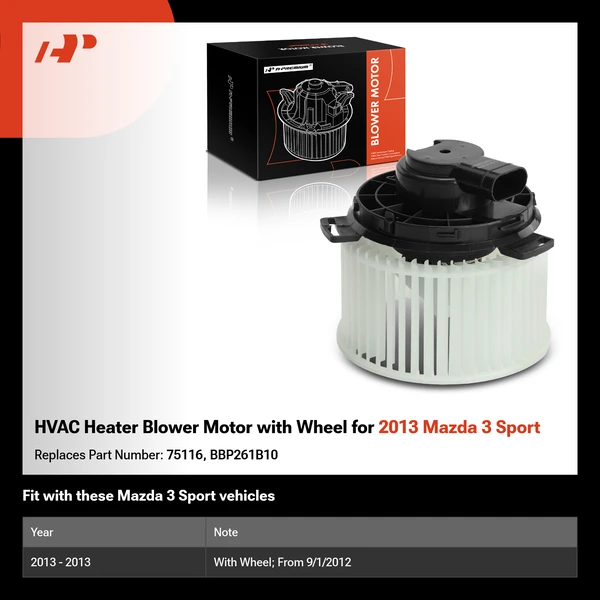 HVAC Heater Blower Motor with Wheel for 2013 Mazda 3 Sport