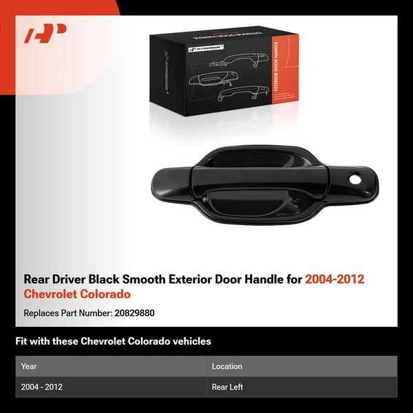 Rear Driver Black Smooth Exterior Door Handle for 2004-2012 Chevrolet Colorado