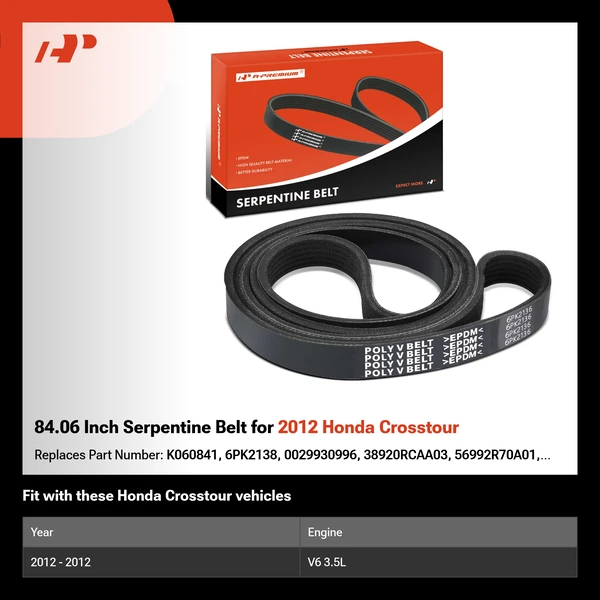 84.06 Inch Serpentine Belt for 2012 Honda Crosstour