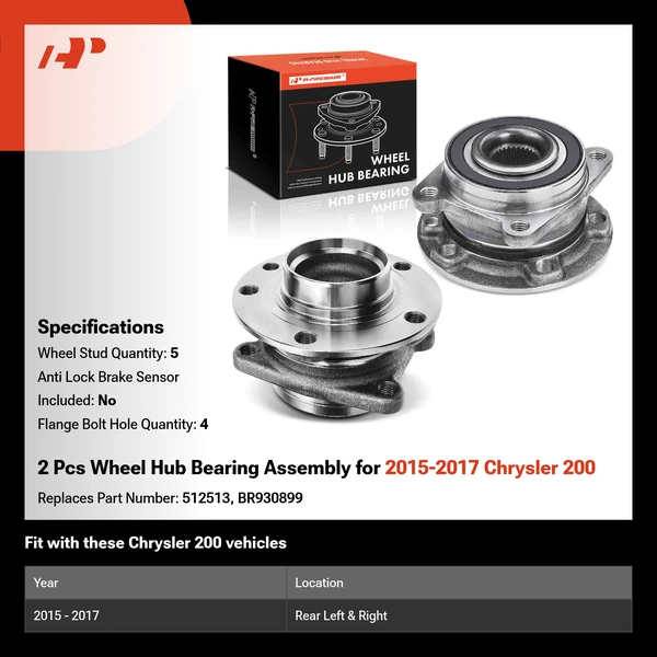 2 Pcs Wheel Hub Bearing Assembly for 2015-2017 Chrysler 200