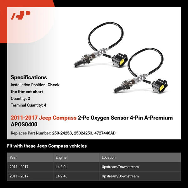 2011-2017 Jeep Compass 2-Pc Oxygen Sensor 4-Pin A-Premium APOS0400