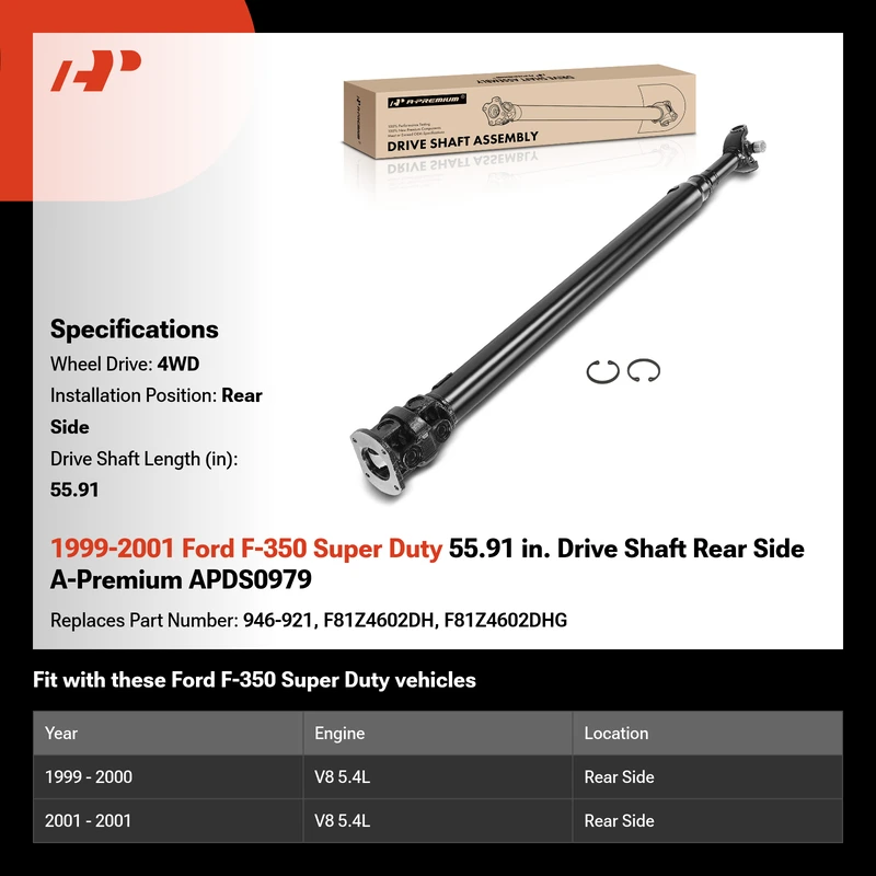 1999-2001 Ford F-350 Super Duty 55.91 in. Drive Shaft Rear Side A-Premium APDS0979