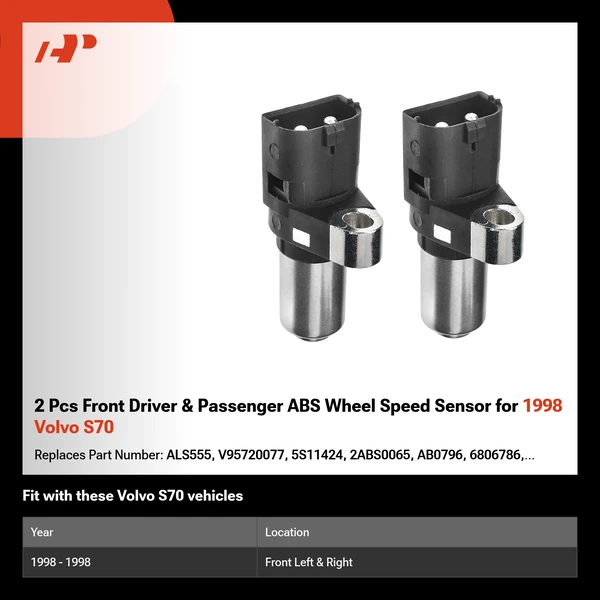 2 Pcs Front Driver & Passenger ABS Wheel Speed Sensor for 1998 Volvo S70