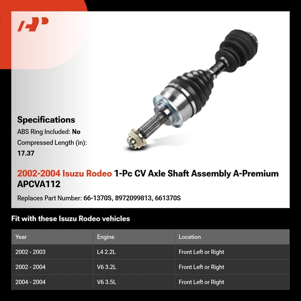 2002-2004 Isuzu Rodeo 1-Pc CV Axle Shaft Assembly A-Premium APCVA112