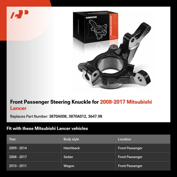 Front Passenger Steering Knuckle for 2008-2017 Mitsubishi Lancer