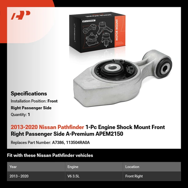 2013-2020 Nissan Pathfinder 1-Pc Engine Shock Mount Front Right Passenger Side A-Premium APEM2150