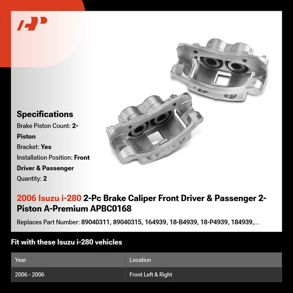 2006 Isuzu i-280 2-Pc Brake Caliper Front Driver & Passenger 2-Piston A-Premium APBC0168