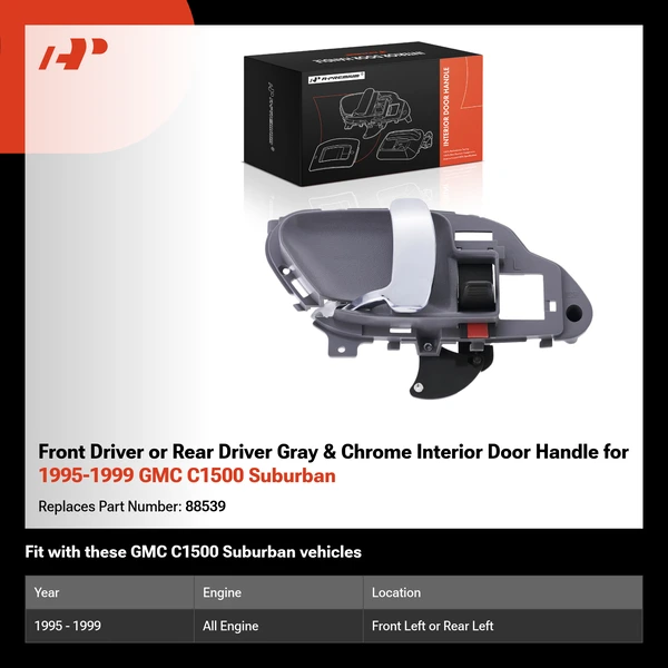 Front Driver or Rear Driver Gray & Chrome Interior Door Handle for 1995-1999 GMC C1500 Suburban