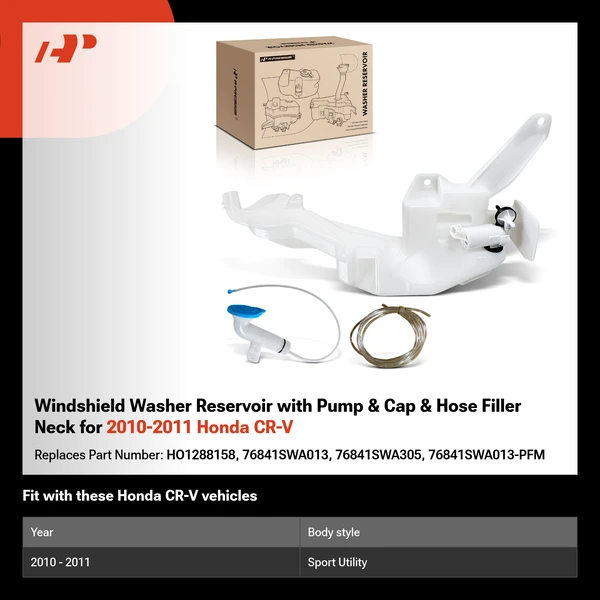 Windshield Washer Reservoir with Pump & Cap & Hose Filler Neck for 2010-2011 Honda CR-V