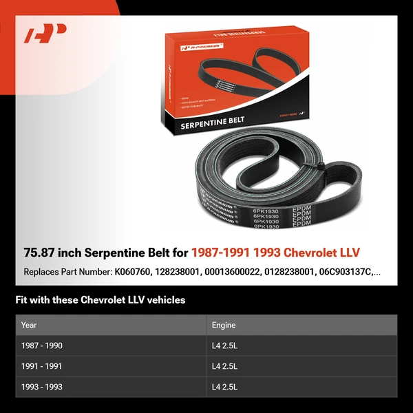 75.87 inch Serpentine Belt for 1987-1991 1993 Chevrolet LLV