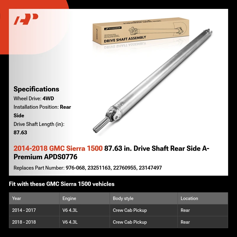 2014-2018 GMC Sierra 1500 87.63 in. Drive Shaft Rear Side A-Premium APDS0776