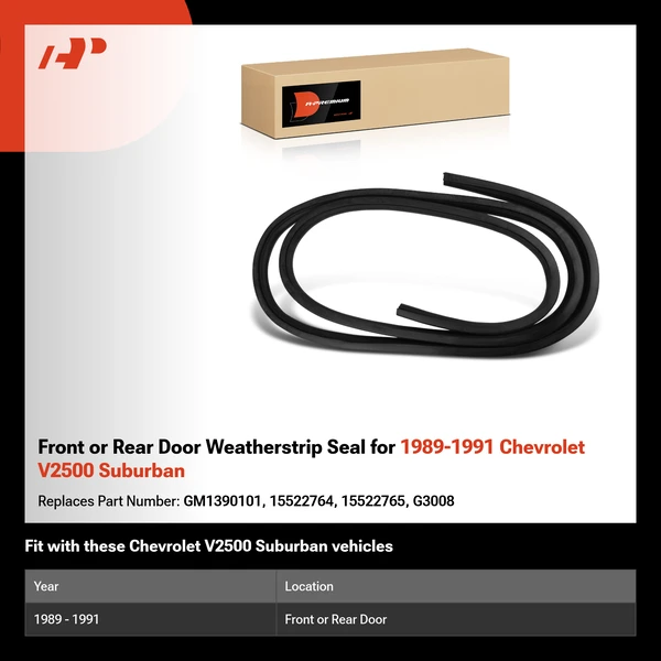 Front or Rear Door Weatherstrip Seal for 1989-1991 Chevrolet V2500 Suburban