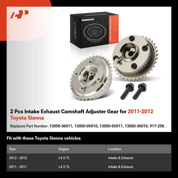 2 Pcs Intake Exhaust Camshaft Adjuster Gear for 2011-2012 Toyota Sienna
