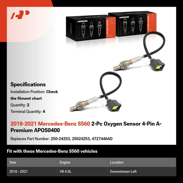 2018-2021 Mercedes-Benz S560 2-Pc Oxygen Sensor 4-Pin A-Premium APOS0400