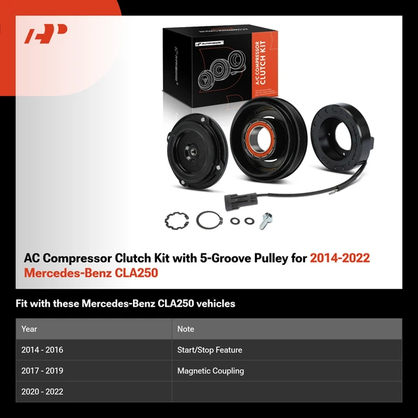AC Compressor Clutch Kit with 5-Groove Pulley for 2014-2022 Mercedes-Benz CLA250