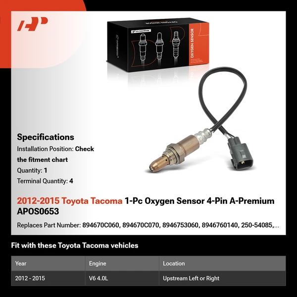 2012-2015 Toyota Tacoma 1-Pc Oxygen Sensor 4-Pin A-Premium APOS0653