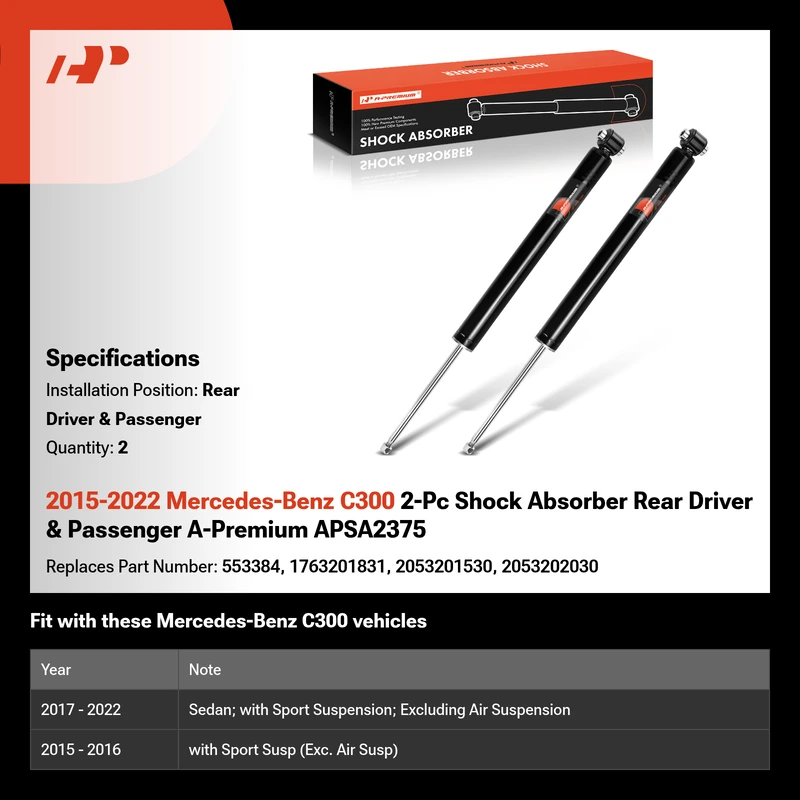 2015-2022 Mercedes-Benz C300 2-Pc Shock Absorber Rear Driver & Passenger A-Premium APSA2375