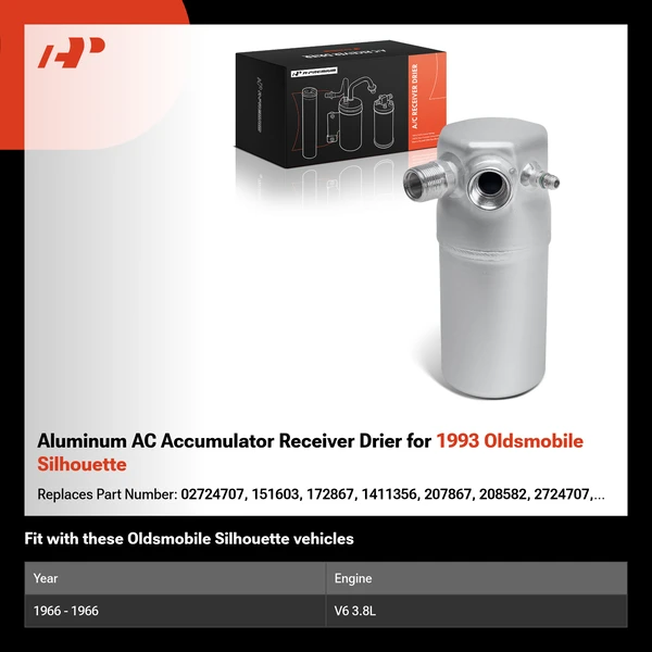 Aluminum AC Accumulator Receiver Drier for 1993 Oldsmobile Silhouette