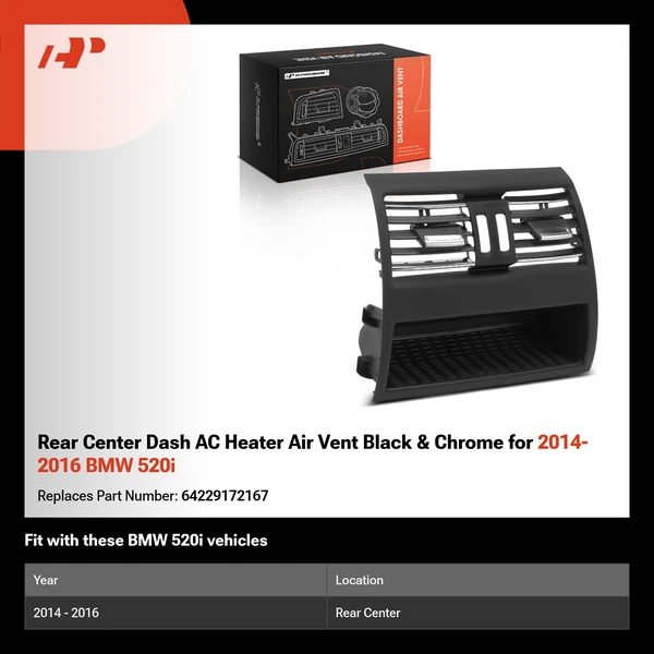 Rear Center Dash AC Heater Air Vent Black & Chrome for 2014-2016 BMW 520i