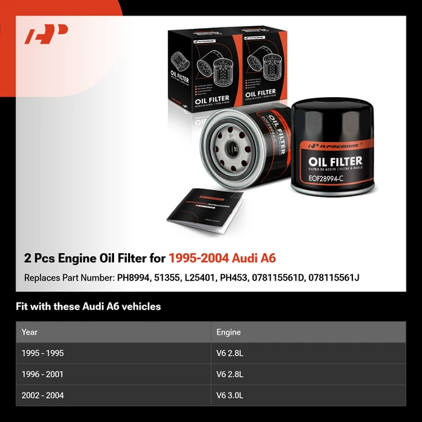 2 Pcs Engine Oil Filter for 1995-2004 Audi A6