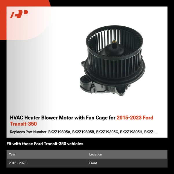 HVAC Heater Blower Motor with Fan Cage for 2015-2023 Ford Transit-350