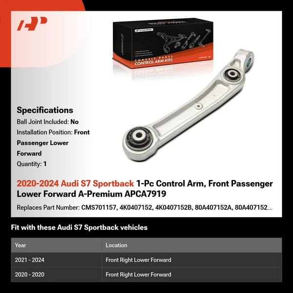 2020-2024 Audi S7 Sportback 1-Pc Control Arm, Front Passenger Lower Forward A-Premium APCA7919