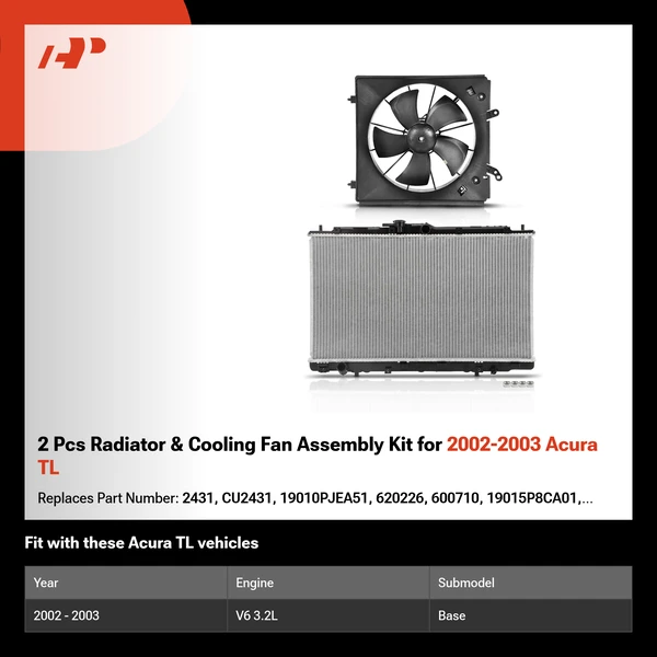 2 Pcs Radiator & Cooling Fan Assembly Kit for 2002-2003 Acura TL